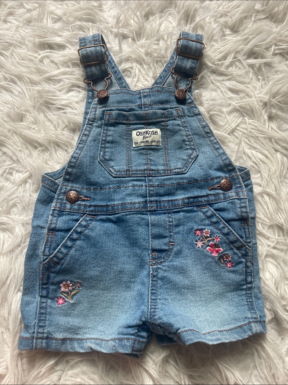 OshKosh B'gosh Light Blue Denim Shortalls with Floral Embroidery